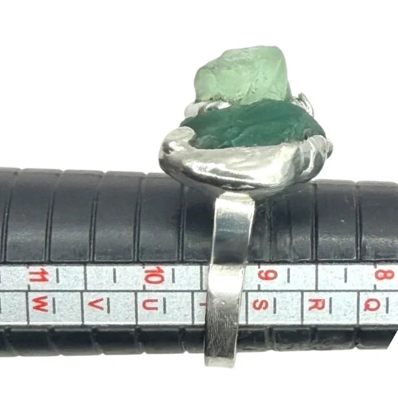 Sea Glass Balance Ring With Upcycled Silver Spoon Band Artisan Crafted Adjust. - Picture 5 of 14